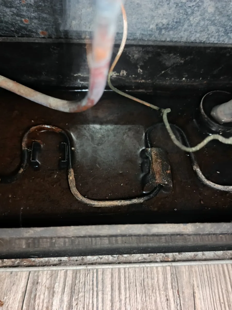 Bandeja oscura con tubos, cables y telarañas